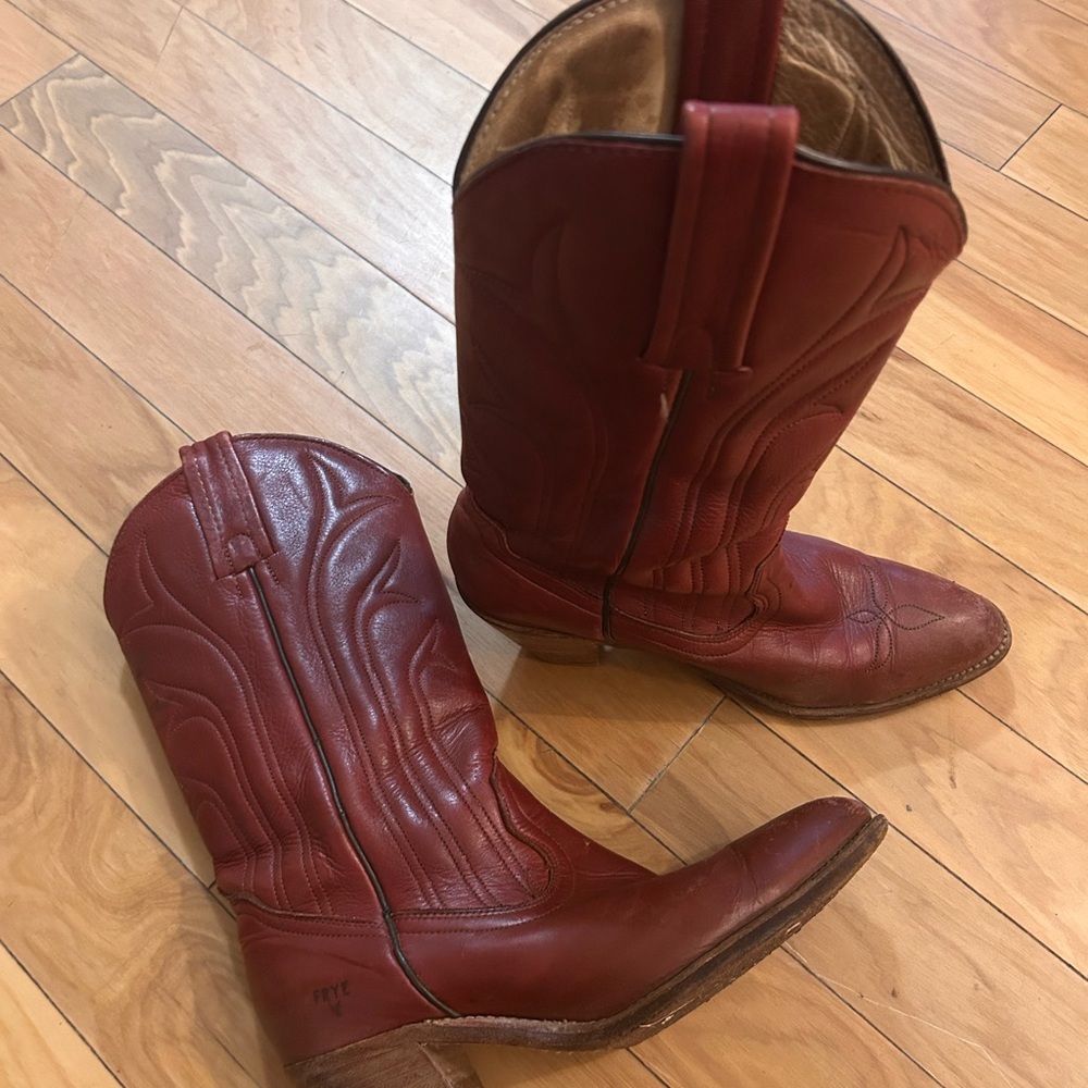 Frye Red Leather Cowboy Boots